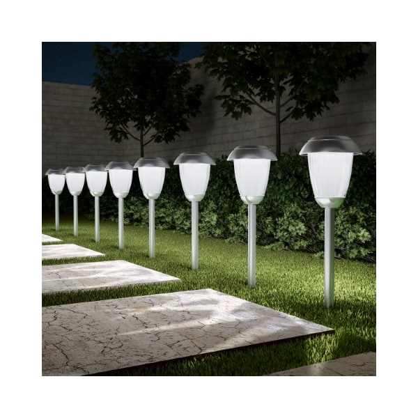 Nature Spring Set of 8 Solar Path Lights, 16" Tall Stainless Steel Outdoor Stake Lighting for Garden, Gunmetal 239196ATZ - main